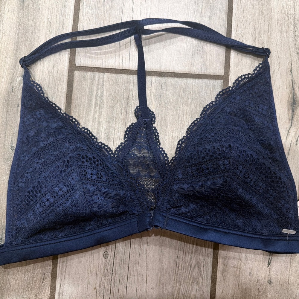 NWT! Victoria Secret Navy Blue Lace Triangle Padded Racerback Bralette Small